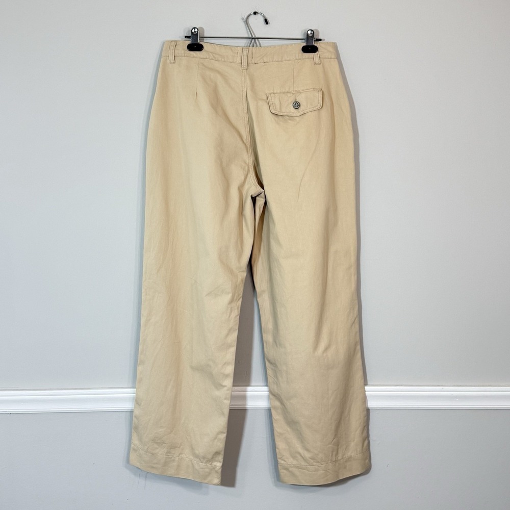 POL Pleated Khaki Pants Women's Size M Wide Leg High Rise Cotton Coastal Boho - Picture 2 of 14